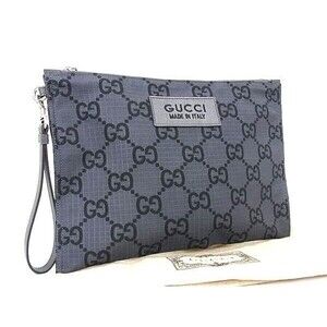Gucci Clutch Bag GG Canvas Gray Black Accessory
